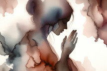 Watercolor illustration of a woman praying
