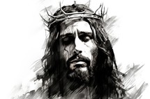 Jesus Christ with crown of thorns. Hand-drawn illustration.