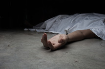 a dead body under a sheet 