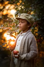 a boy picking Apples 