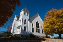 white chapel in Autumn 