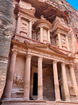 Ancient Petra in Jordan. Al Khazneh, the Treasury, in historical and archaeological site in Jordan. Famous destination for visit.