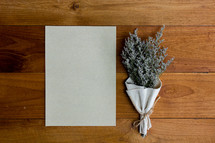 blank paper and lavender bouquet 
