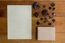 blank paper and pine cones 