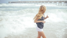 woman jogging on a beach 