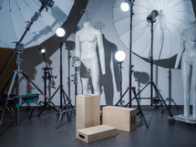 Photographic studio with lights and props