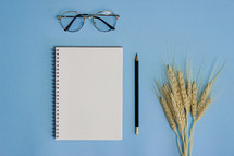 blank pages of a notebook against a blue background 