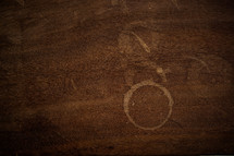water rings on a wooden table 