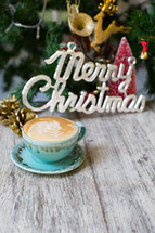 Merry Christmas decorations and coffee cup 