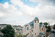 church with a blue roof in the Holy Land 