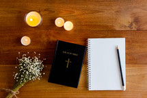 journal and Bible on a desk 