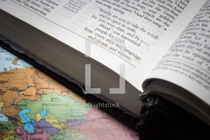 from every tribe and language and people and nation - Bible verse and world map