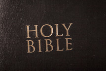 "Holy Bible" engraved on the front of a Bible.