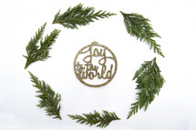 evergreen wreath frame and joy to the world ornament 