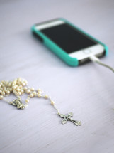 rosary and cellphone charging 