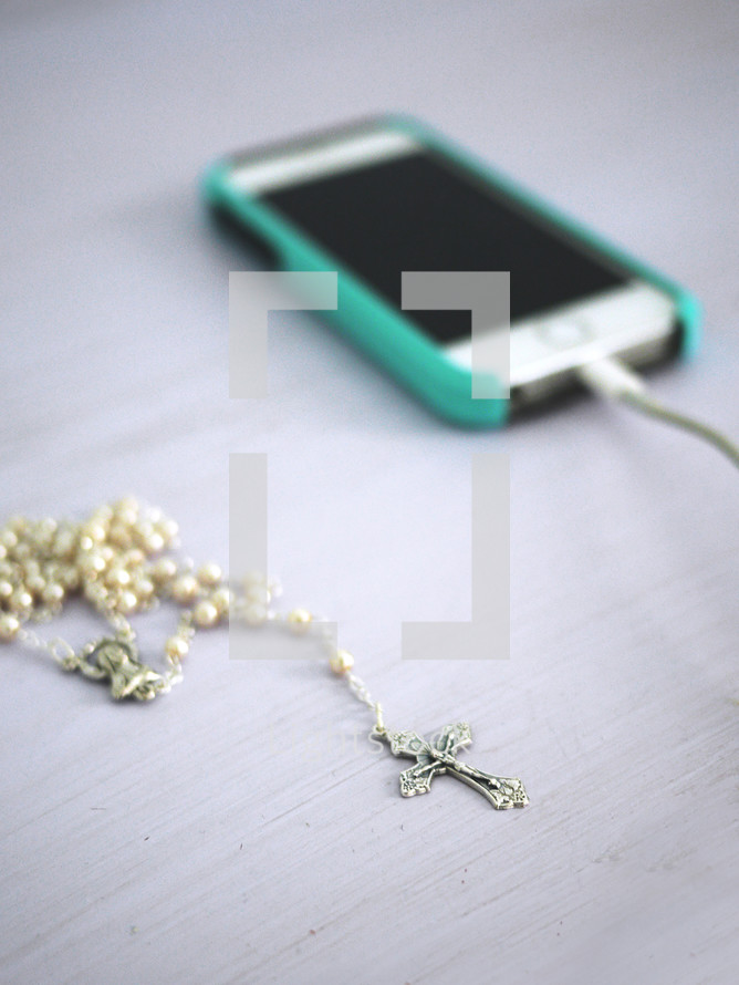 rosary and cellphone charging 