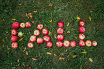 word fall in apples on the ground 