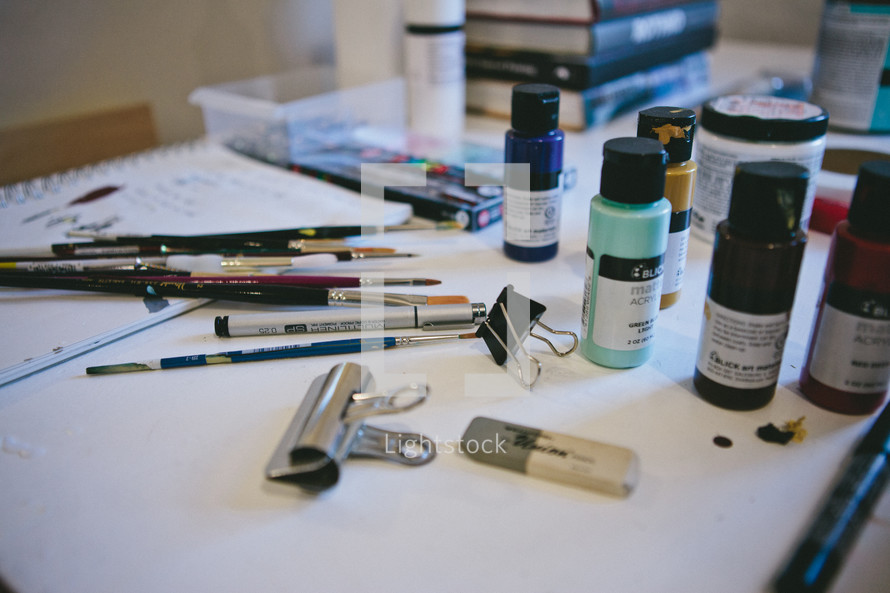 art supplies on a table 