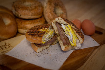 Breakfast sandwich with sausage and egg