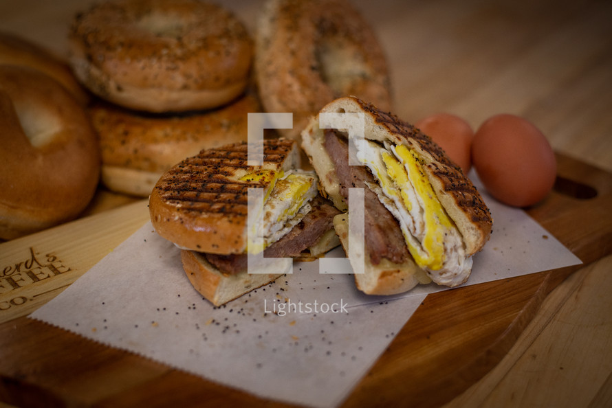 Breakfast sandwich with sausage and egg