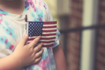 a toddler boy holding an American flag 