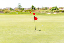 flags on a putting green 