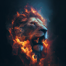 A lion with a fire for a mane.
