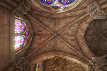 church ceiling and stained glass windows 