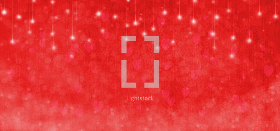 twinkling lights and red hearts background 