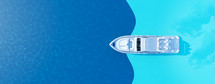 Yacht on turquoise-blue background