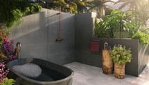 outdoor shower and tub 