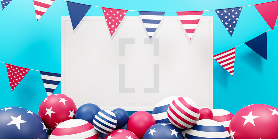 USA Independence day concept. 4th of July background with balls and fireworks
