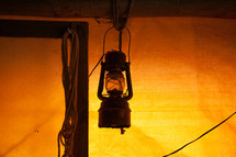 lantern hanging in a tent 