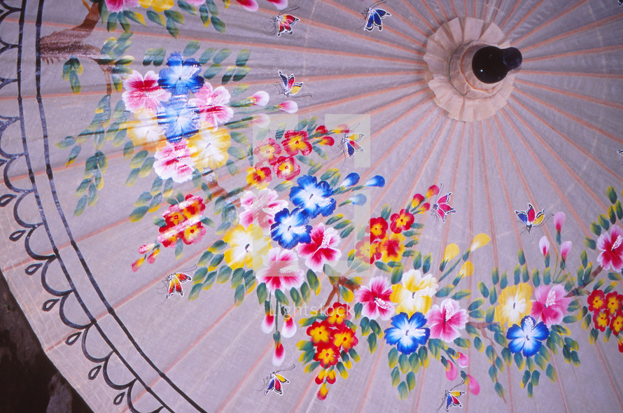 painted flowers on parasol 