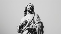 Statue of Jesus Christ. Black and white photography with white background