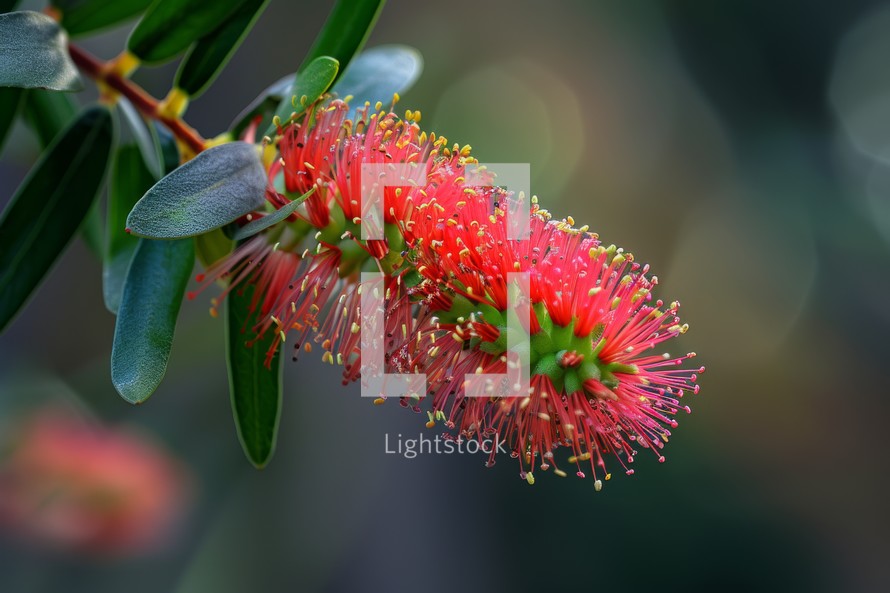 A close-up view of a vibrant flower attached to a tree branch, showcasing its intricate details and natural beauty against a blurred background.