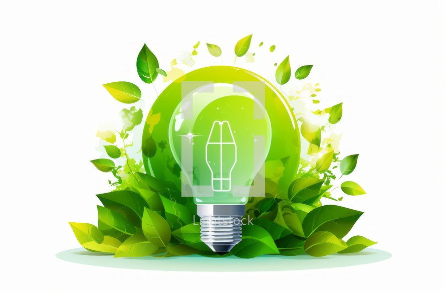 A conceptual image depicting green energy technology with an electric bulb symbolizing environmentally-friendly energy sources