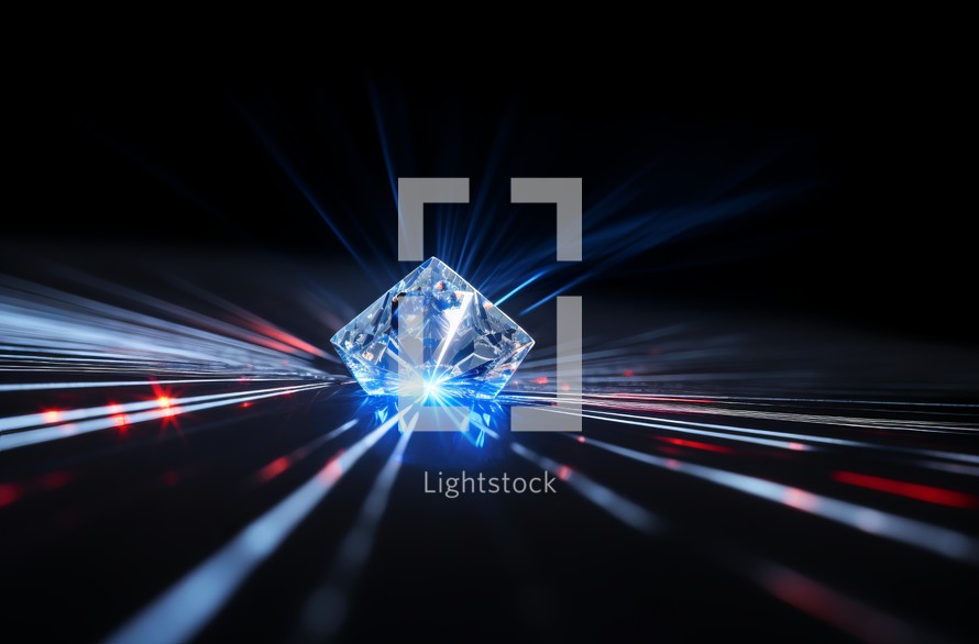 A blue laser passing through a diamond, generating a mesmerizing light exhibition