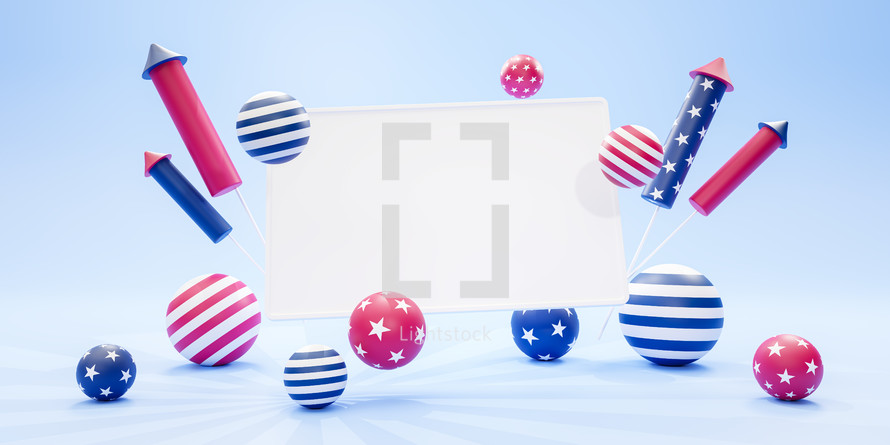 USA Independence day concept. 4th of July background with empty card and fireworks