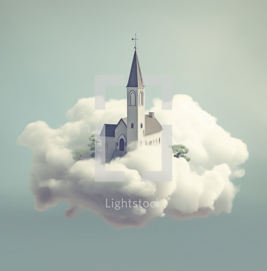 Church in the clouds. Conceptual image.