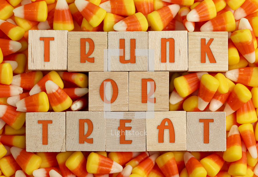 Trunk or Treat Sign with Candy Corn Background