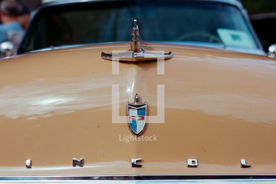 hood of an old Lincoln 