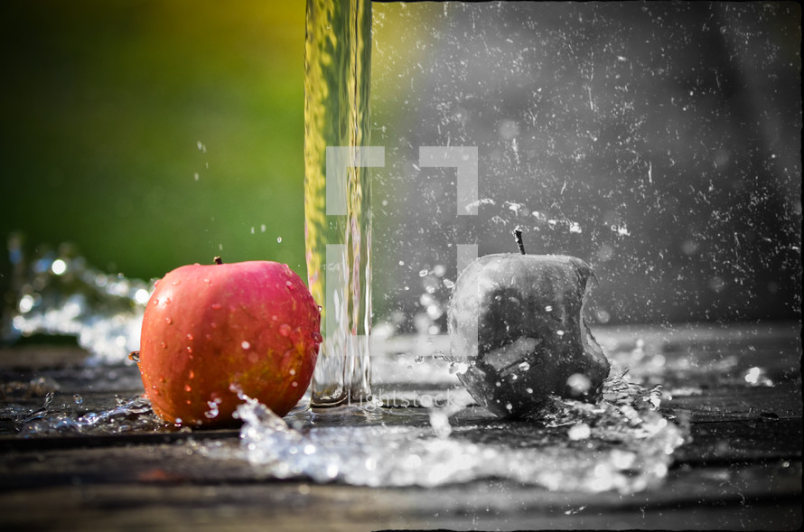water over apples 