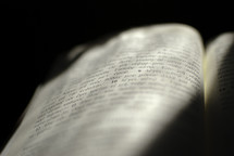 sunlight shinning on the pages of a Bible
