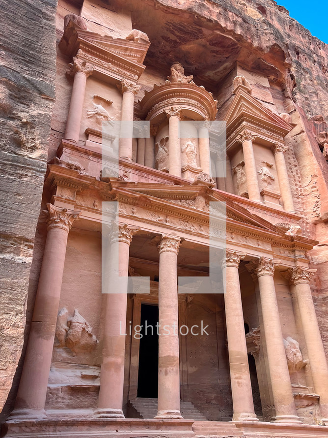 Ancient Petra in Jordan. Al Khazneh, the Treasury, in historical and archaeological site in Jordan. Famous destination for visit.