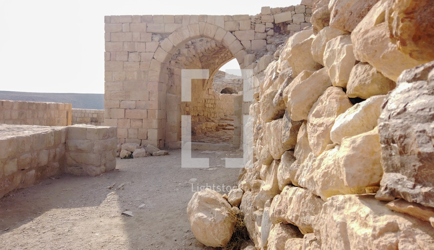 The crusader castle of Kerak, perched on the hill overlooking the city of the same name.