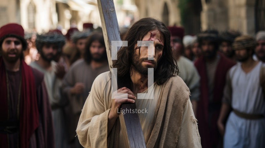 Christ Carrying the Cross. Jesus Christ in the streets of Jerusalem 