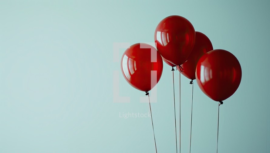  Red Balloons Floating Against Blue Background