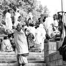 people gathered on steps in Ethiopia 
