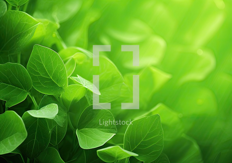 Green leaves background with sunlight and bokeh. Nature background.